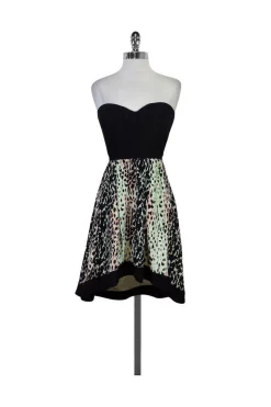 Parker - Black Multicolor Leopard Print Strapless Dress Sz S