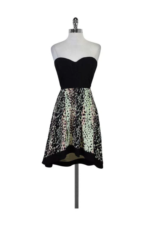 Parker - Black Multicolor Leopard Print Strapless Dress Sz S