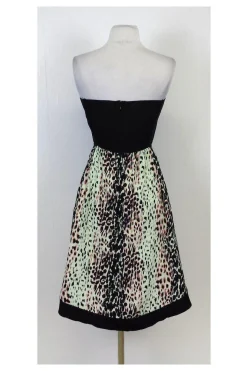Parker - Black Multicolor Leopard Print Strapless Dress Sz S