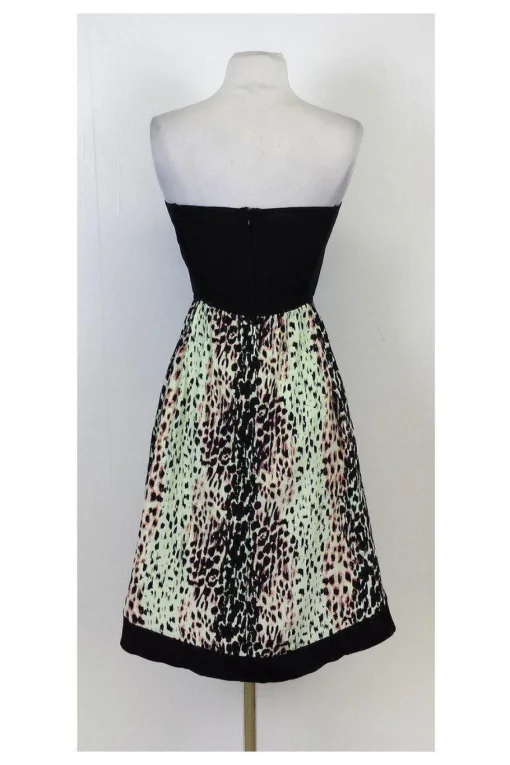 Parker - Black Multicolor Leopard Print Strapless Dress Sz S