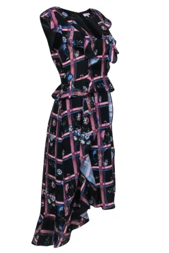 Parker - Black, Pink & Blue Plaid Floral Ruffled Maxi Dress Sz S