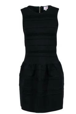 Parker - Black Sleeveless Ribbed Flared Dress Sz L
