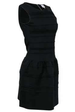 Parker - Black Sleeveless Ribbed Flared Dress Sz L