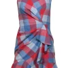 Parker - Blue & Red Checkered Sleeveless Ruffled Sheath Dress Sz 0