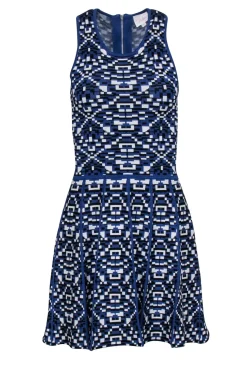 Parker - Blue & White Abstract Geometric Pattern Mini Dress Sz S