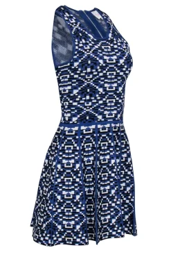 Parker - Blue & White Abstract Geometric Pattern Mini Dress Sz S