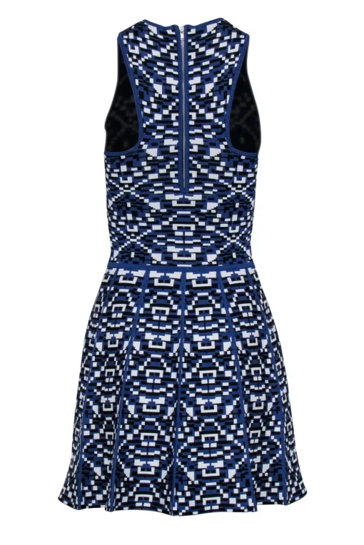 Parker - Blue & White Abstract Geometric Pattern Mini Dress Sz S