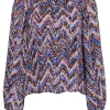 Parker - Blue, Brown, & Tan Chevron Silk Long Sleeve Peasant Blouse Sz XS