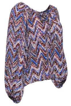 Parker - Blue, Brown, & Tan Chevron Silk Long Sleeve Peasant Blouse Sz XS
