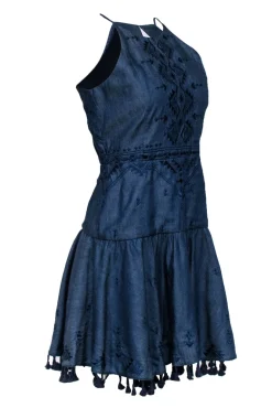 Parker - Blue Chambray Embroidered Trim Sleeveless Dress Sz XS