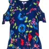 Parker - Blue Ruffle Sleeveless Blouse w/ Floral Pattern Sz S