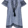 Parker - Chambray & White Linen Embroidered Blouse Sz XS