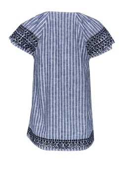 Parker - Chambray & White Linen Embroidered Blouse Sz XS