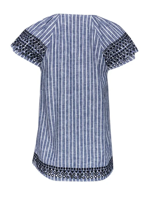 Parker - Chambray & White Linen Embroidered Blouse Sz XS