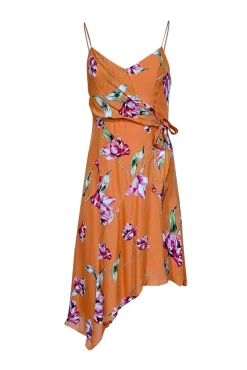 Parker - Orange w/ Pink & Green Floral Print Asymmetrical Dress Sz 4