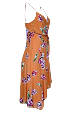 Parker - Orange w/ Pink & Green Floral Print Asymmetrical Dress Sz 4
