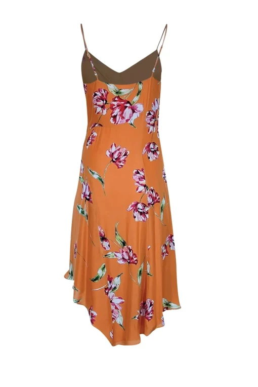 Parker - Orange w/ Pink & Green Floral Print Asymmetrical Dress Sz 4