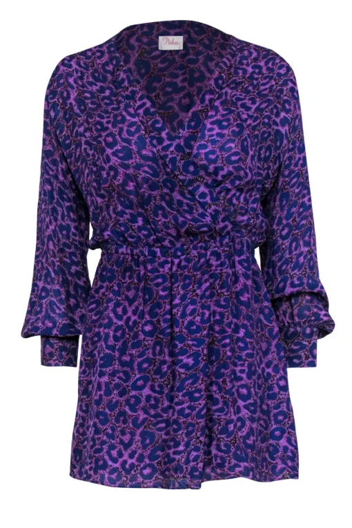 Parker - Purple Leopard Long Sleeve Mini Dress Sz S