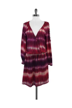 Parker - Purple, Red & Green Silk Striped Dress Sz L