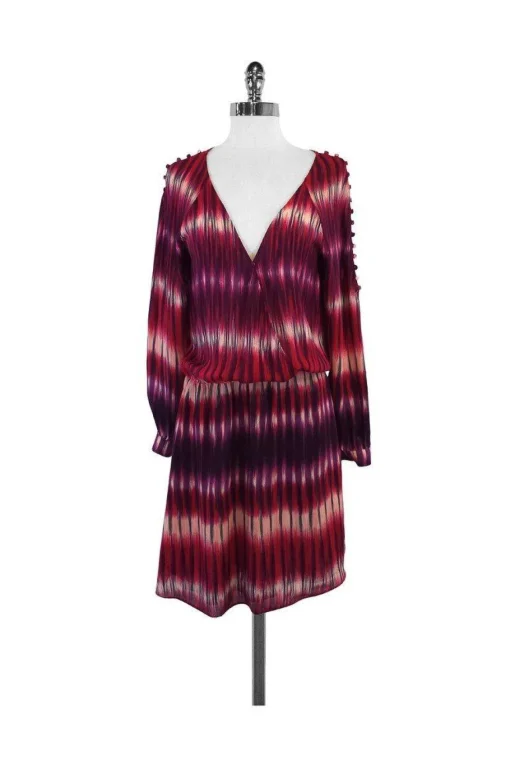 Parker - Purple, Red & Green Silk Striped Dress Sz L