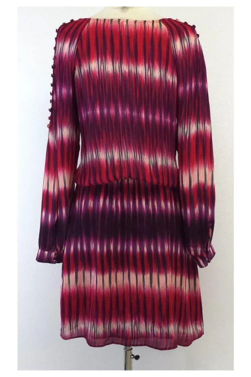 Parker - Purple, Red & Green Silk Striped Dress Sz L