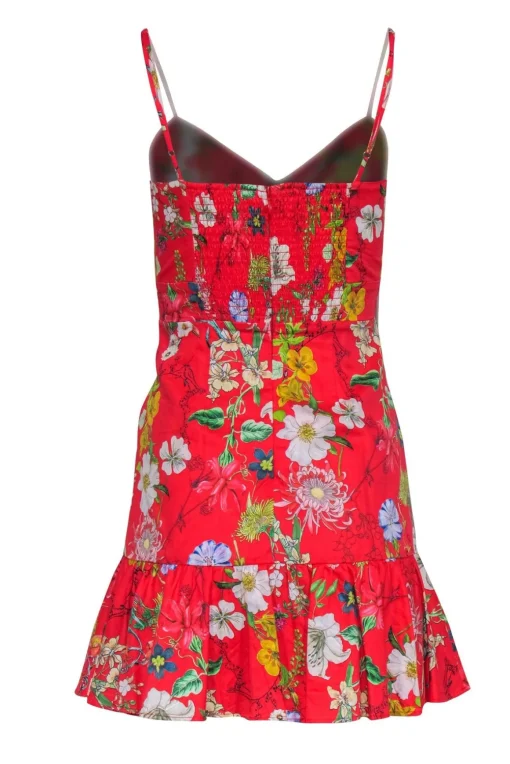 Parker - Red Floral Mini Dress w/ Tie Front & Flounce Hem Sz 0
