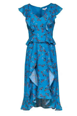 Parker - Robin’s Egg Blue & Orange Floral Ruffled "Prairie" Maxi Dress Sz M