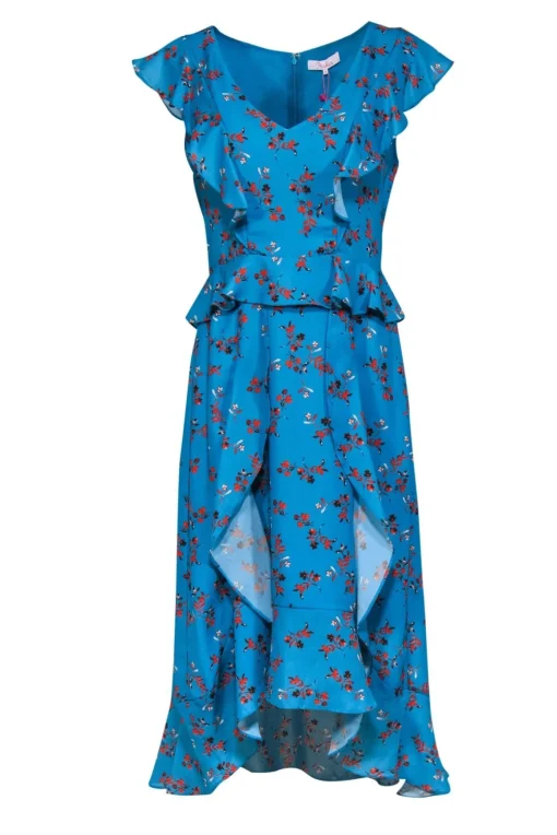 Parker - Robin’s Egg Blue & Orange Floral Ruffled "Prairie" Maxi Dress Sz M