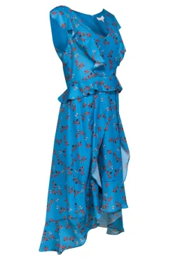 Parker - Robin’s Egg Blue & Orange Floral Ruffled "Prairie" Maxi Dress Sz M
