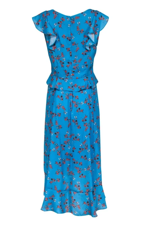 Parker - Robin’s Egg Blue & Orange Floral Ruffled "Prairie" Maxi Dress Sz M