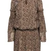 Parker - Tan Leopard Print Ruffle Fit & Flare Dress Sz XS