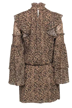 Parker - Tan Leopard Print Ruffle Fit & Flare Dress Sz XS