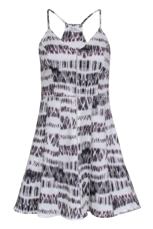 Parker - White & Grey Print Sleeveless Dress Sz S