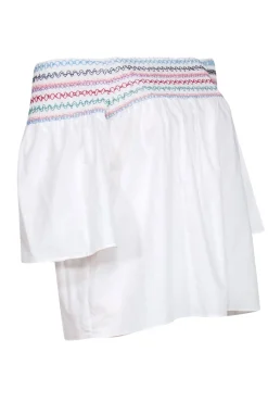 Parker - White Cotton Off-the-Shoulder Blouse w/ Rainbow Smock Stitching Sz XS