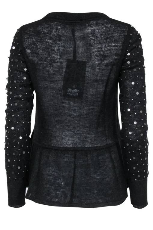 Patrizia Pepe - Black Wool Blend Sweater w/ Feathered, Beaded & Sequin Fringe Sz 2