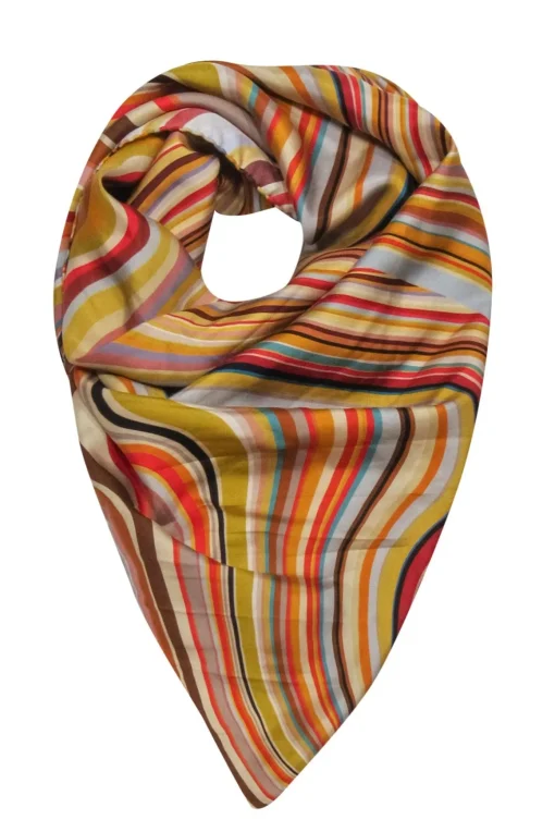 Paul Smith - Mod Multicolor Striped Wavy Print Silk Scarf