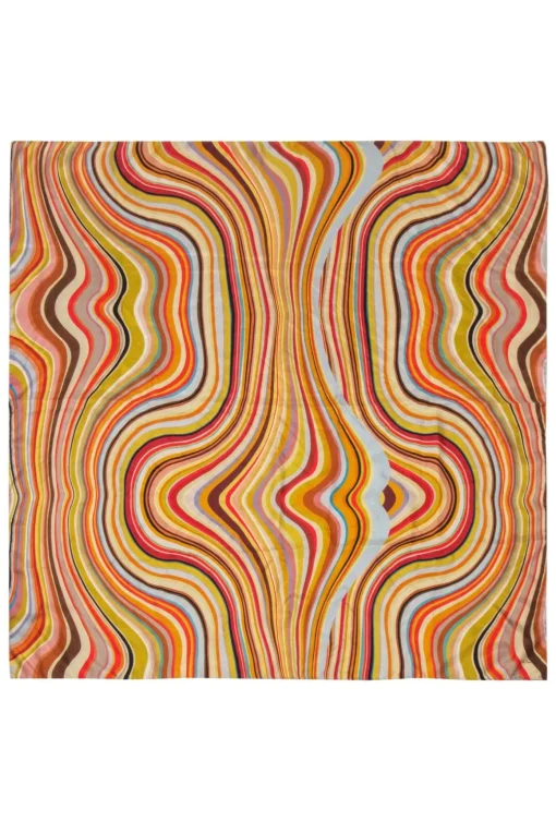 Paul Smith - Mod Multicolor Striped Wavy Print Silk Scarf