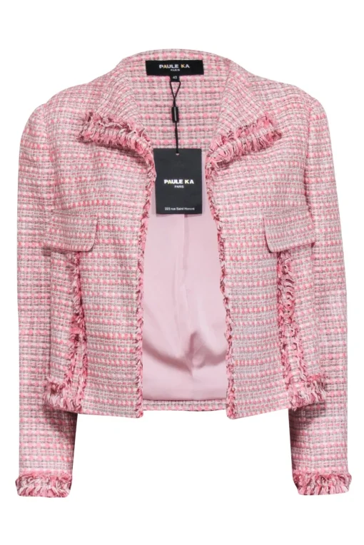 Paule Ka - Pink Tweed Open Front Jacket Sz 10