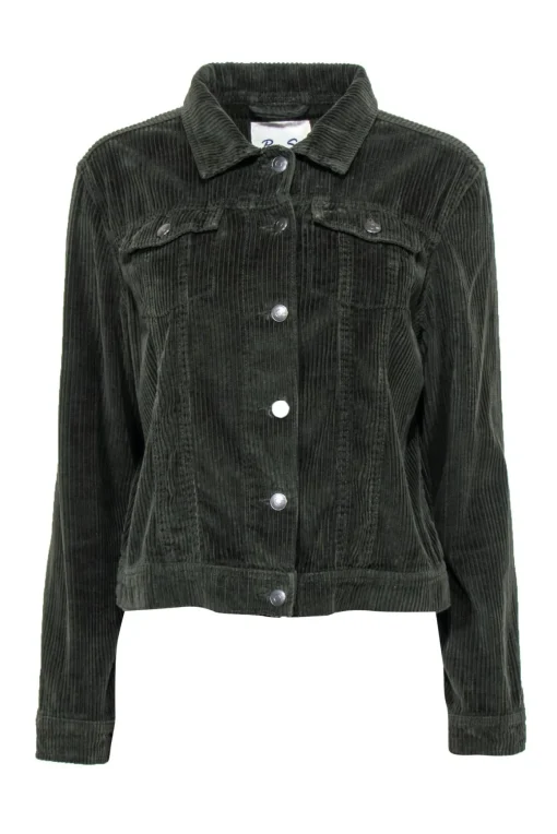 Per Se - Forest Green Corduroy Button Front Jacket w/ Breast Pockets Sz L
