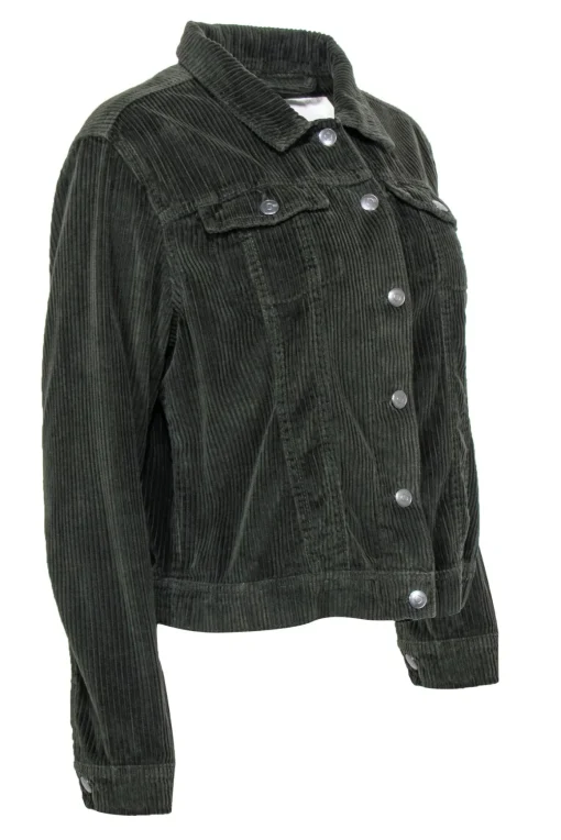 Per Se - Forest Green Corduroy Button Front Jacket w/ Breast Pockets Sz L