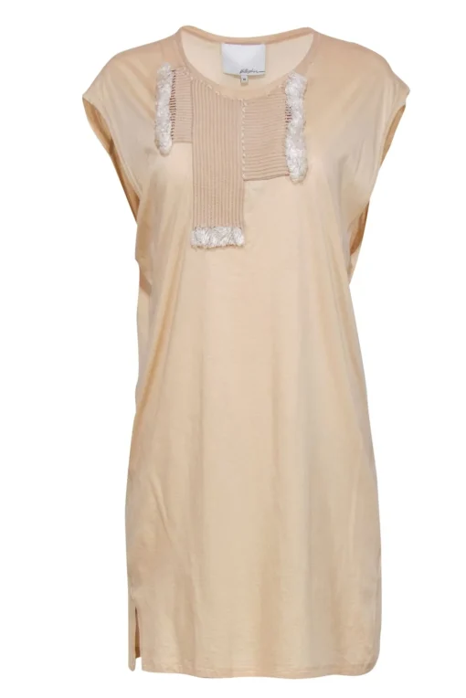 3.1 Phillip Lim - Beige Cotton Blend Shift Dress w/ Woven Front Design Sz M
