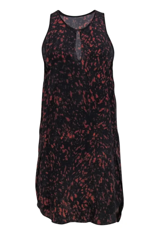 3.1 Phillip Lim - Black & Orange Sleeveless Silk Shift Dress w/ Keyhole Cutout Sz 4
