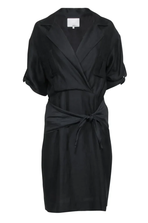 3.1 Phillip Lim - Black Linen Crop Sleeve Dress Sz 4
