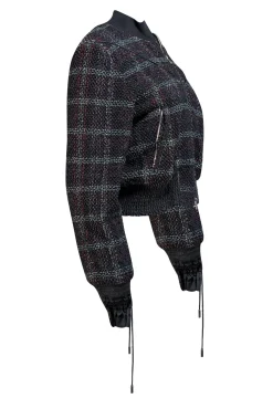 3.1 Phillip Lim - Black, Red, & Grey Textured Tweed Bomber Jacket Sz 6