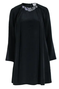 3.1 Phillip Lim - Black Silk Long Sleeve Dress w/ Beaded Neckline Sz 6