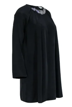 3.1 Phillip Lim - Black Silk Long Sleeve Dress w/ Beaded Neckline Sz 6
