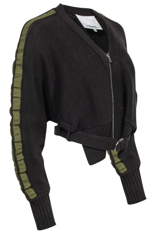 3.1 Phillip Lim - Brown Crop Sweater w/ Green Trim Sz XS
