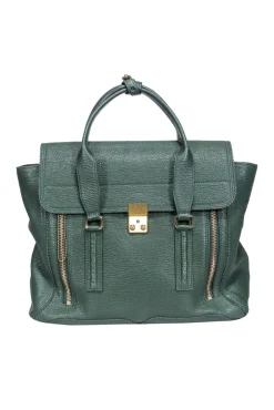 3.1 Phillip Lim - Green Textured Large Leather Satchel