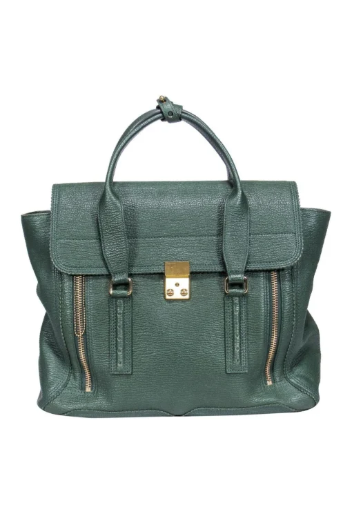 3.1 Phillip Lim - Green Textured Large Leather Satchel