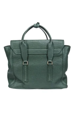 3.1 Phillip Lim - Green Textured Large Leather Satchel